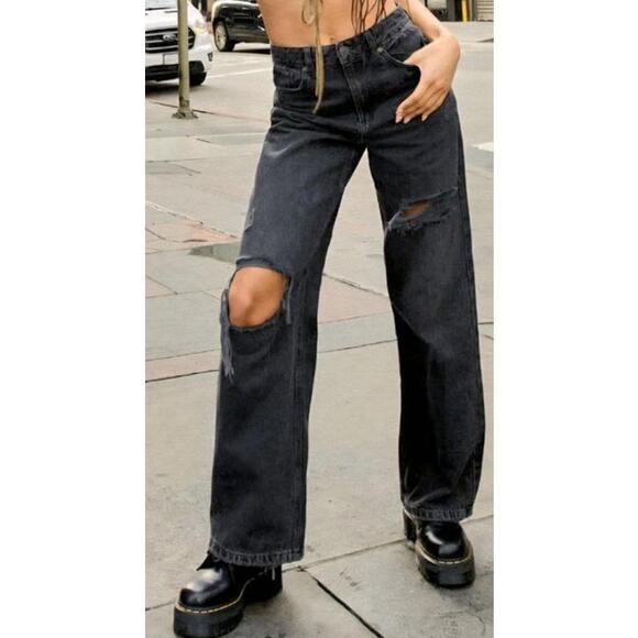 Garage denim street wide leg black distressed jeans, size: 00/23 - Picture 1 of 15